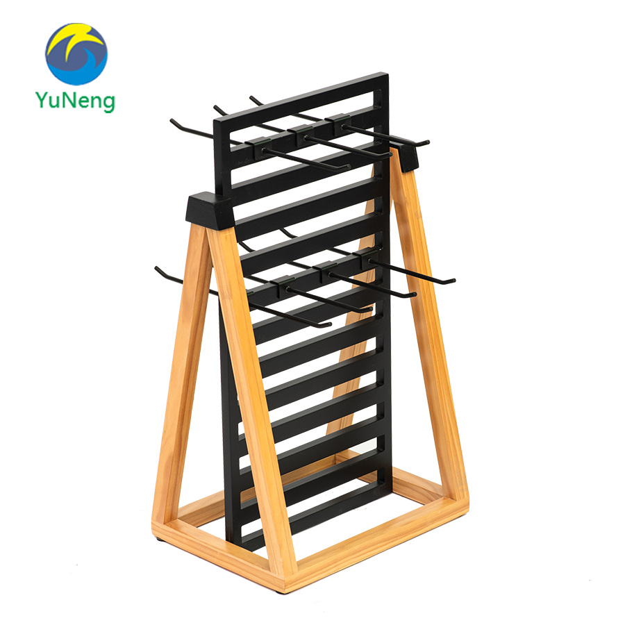 Wooden Rack Metal Hook Display Shelf